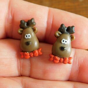 RARE Hallmark Rodney the Reindeer Earrings Vintage Christmas Pierced Posts EUC